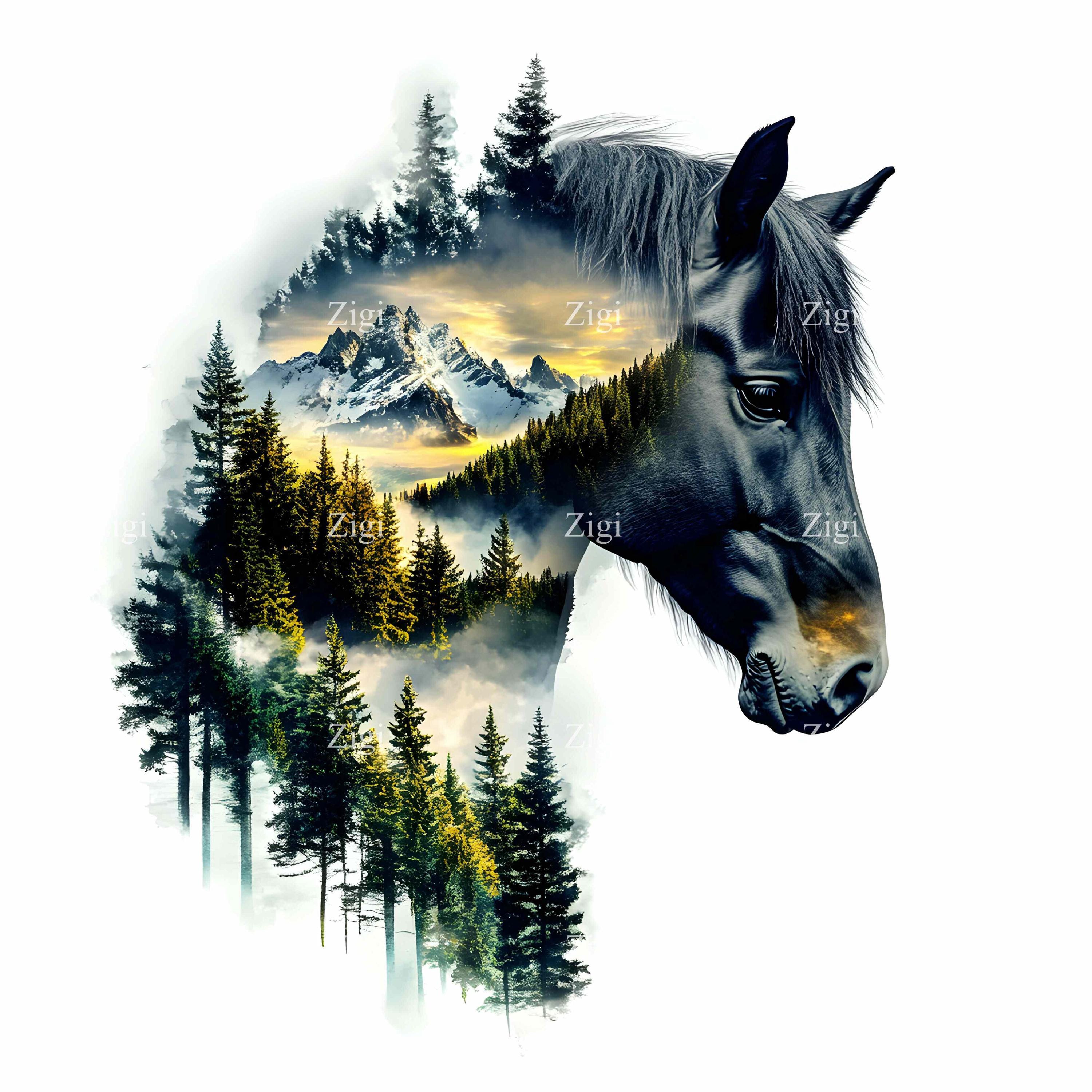 16 JPG Mountain Landscape Clipart – Horse Double Exposure Art – Nature ...