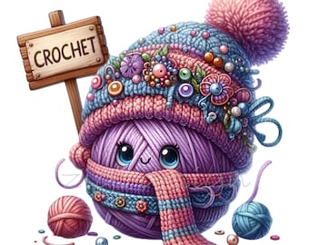 Clipart de bola de hilo, clipart de crochet, tejido de lana, 12 PNG de acuarela, diario basura, fabricación de tarjetas, profesor de costura, imprimible por sublimación