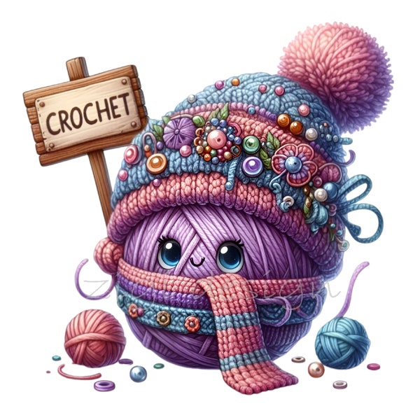 Yarn Ball Clipart, Crochet Clipart, Wool Knitting, 12 PNG Watercolor, Junk Journal, Card Making, Needlework Teacher, Sublimation Printable
