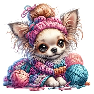 Stricken Clipart, häkeln Clipart, 12 PNG lustiger Chihuahua Clip Art, Junk-Journal, Kartenherstellung, Nadelarbeit Lehrer, Sublimation druckbar