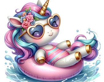 10 PNG Einhorn Clipart - Sommer Baby Float Illustration, Fantasy Tiere Digitaler Download