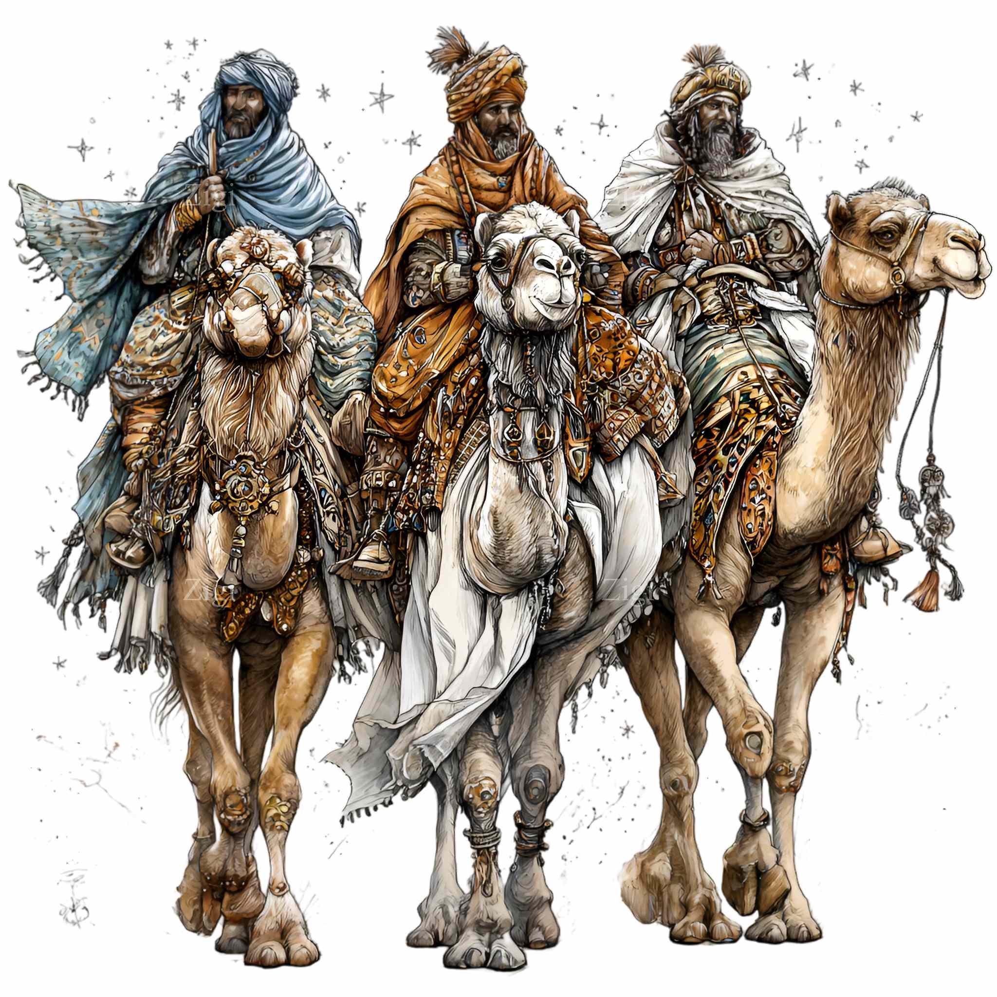 12 PNG Three Wise Men Nativity Kings Riding Camels Watercolor - Etsy