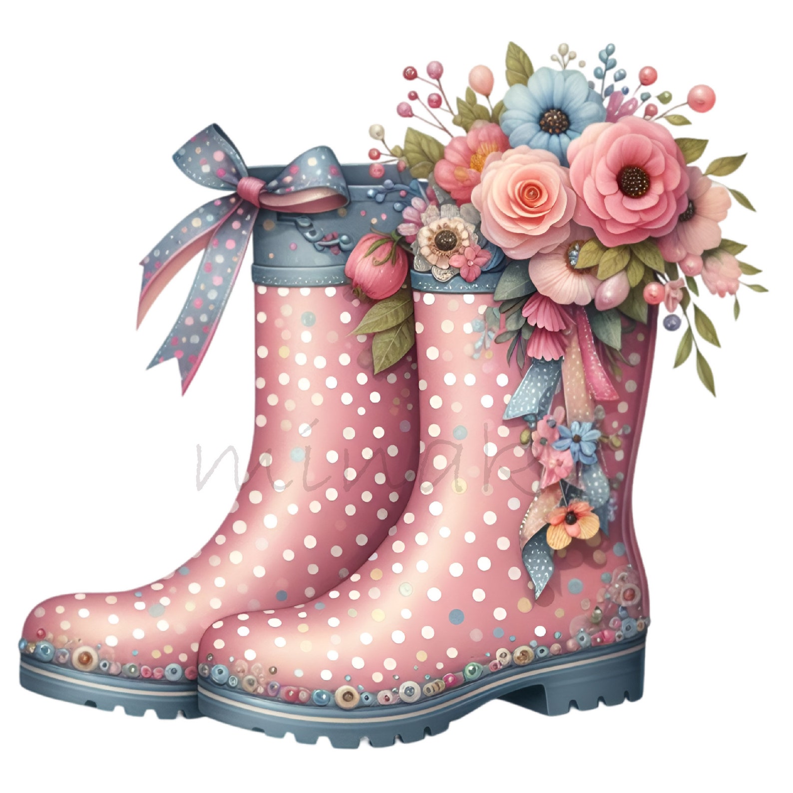 15 PNG Floral Rain Boots Clipart – Spring PNG With Polka Dot Wellies ...