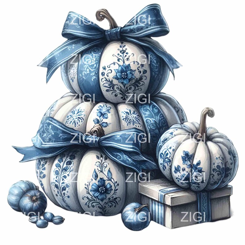 14 PNG Blue Floral Pumpkin Clipart – Elegant Fall Sublimation Design - Etsy