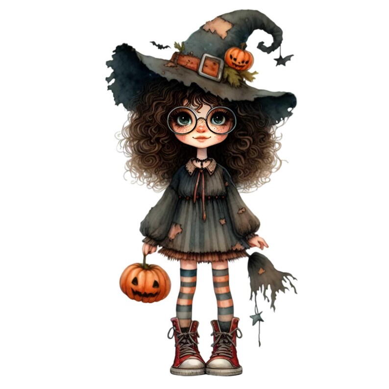 10 PNG Watercolor Witch Pumpkin Glasses Autumn Clipart - Etsy