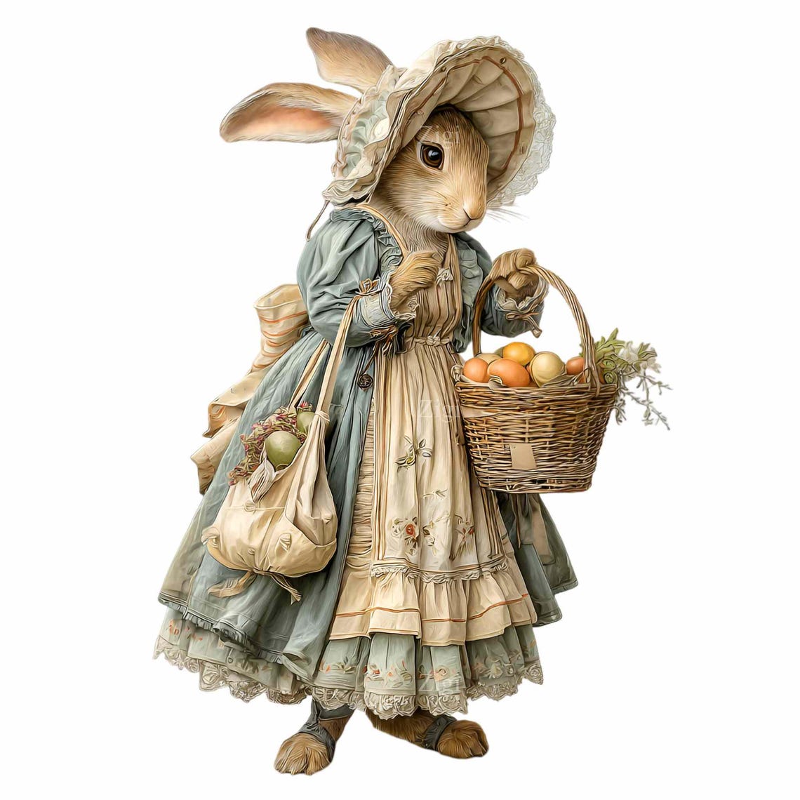 16 PNG Easter Rabbit Clipart , Vintage Bunny Illustration, Floral Dress ...