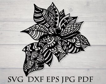 Poinsettia zentangle svg file for cricut / zendoodle / zentangle Christmas svg / intricate svg file, cricut download svg, mandala holly svg