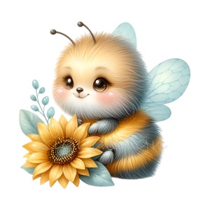 12 PNG clipart de abelha de girassol – Abelha fofa PNG – Arte de abelha de verão para decoração de berçário, design de camisa de jardim, artesanato infantil, download de sublimação