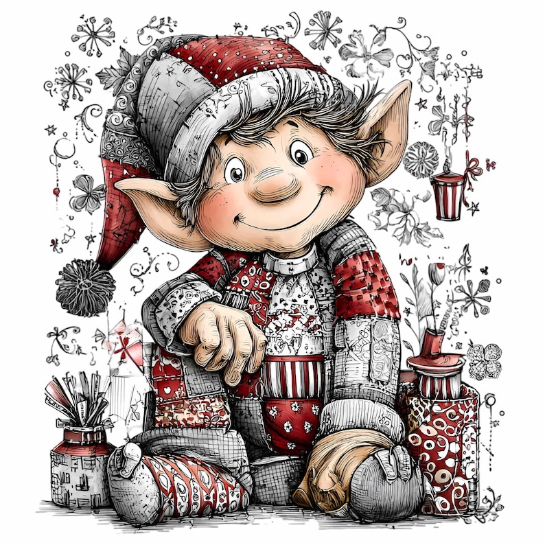 Elf Elements 12 PNG Patchwork Elf Clipart – Whimsical Christmas Gnome - Etsy