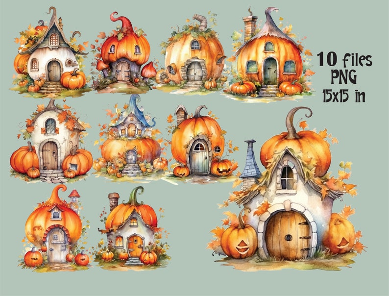 Pumpkin House Clipart PNG Watercolor Fall Sublimation Digital - Etsy