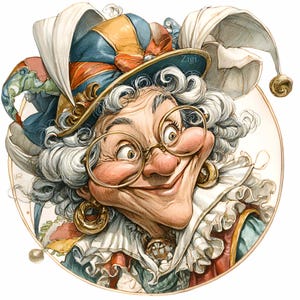 10 PNG Carnival lady – Funny old woman PNG clipart – Colorful carnival costume design for party prints, crafts and festive decorations
