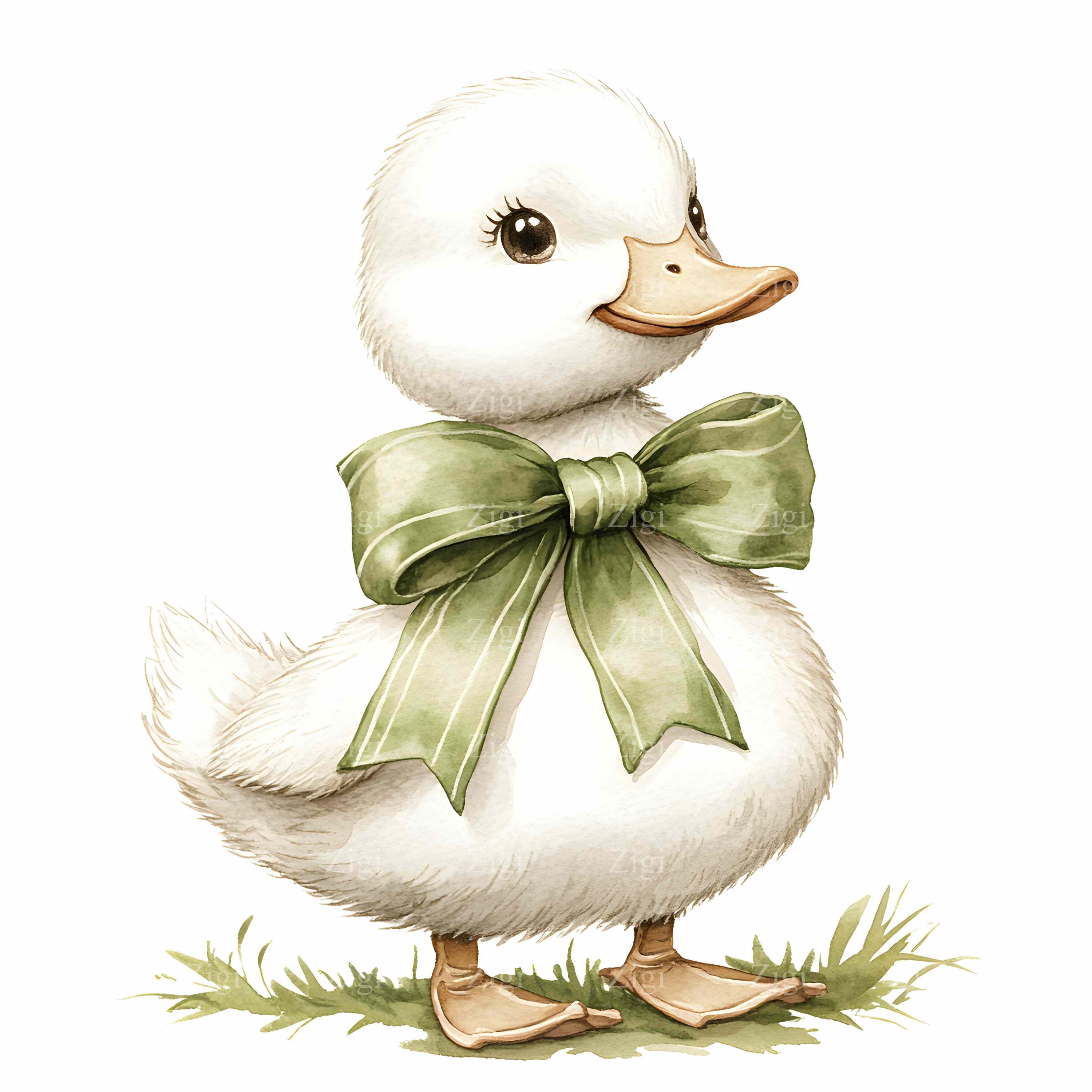 36 JPEG Cute Baby Duck Clipart JPG – White Duckling With Green Bow ...