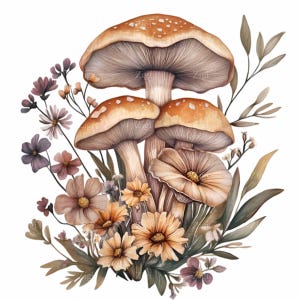 12 PNG Pilz floral Clipart - botanische Pilze PNG - Waldnatur Illustration für Wandkunst, Einladungen, Sublimation, Handwerksdesign