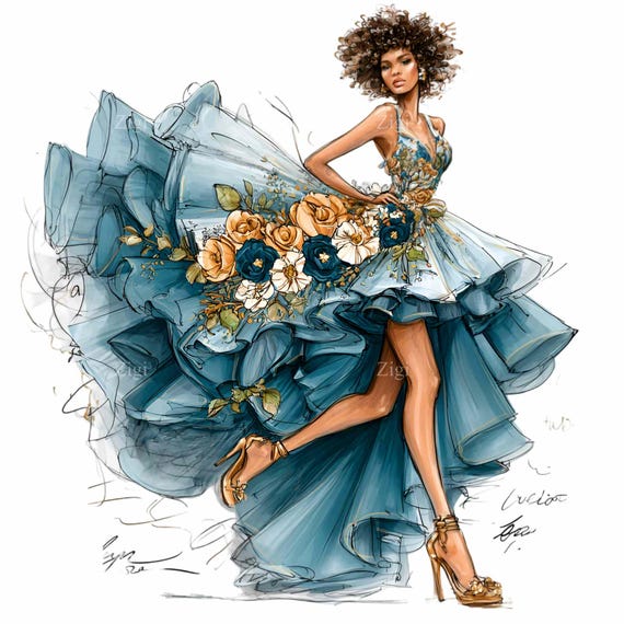 12 PNG Fashion Illustration Clipart  Turquoise Dress PNG  Elegant Woman  Digital for Wall Art, Stickers, Sublimation, Scrapbook, Crafts - Etsy