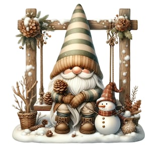 12 cliparts de nain d'hiver PNG - Pin enneigé PNG - Art rustique des fêtes pour l'artisanat de Noël, les cartes de voeux, les tasses et la décoration saisonnière