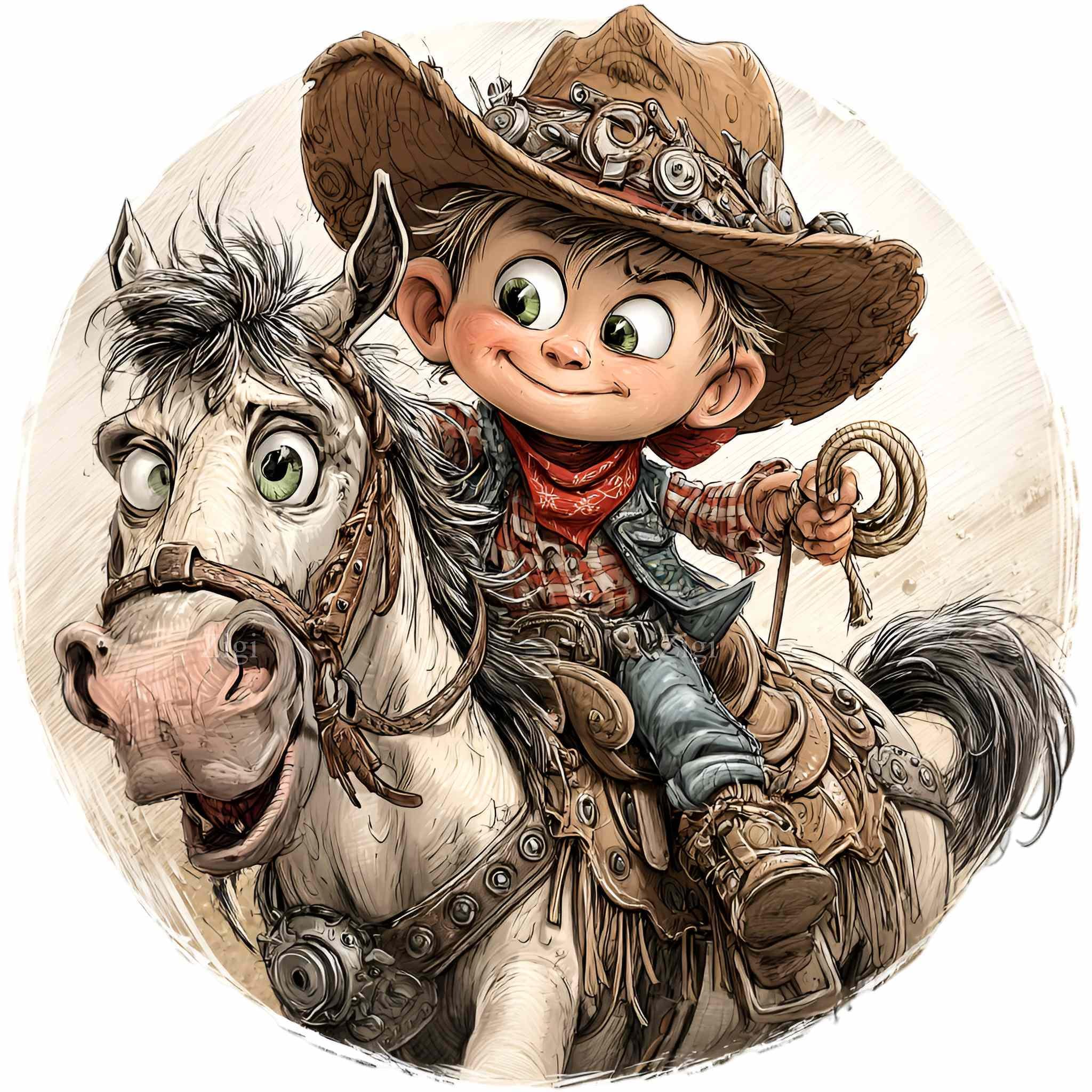 11 PNG Rodeo Kid Clipart – Cowboy Boy on Horse PNG – Western Child Art ...