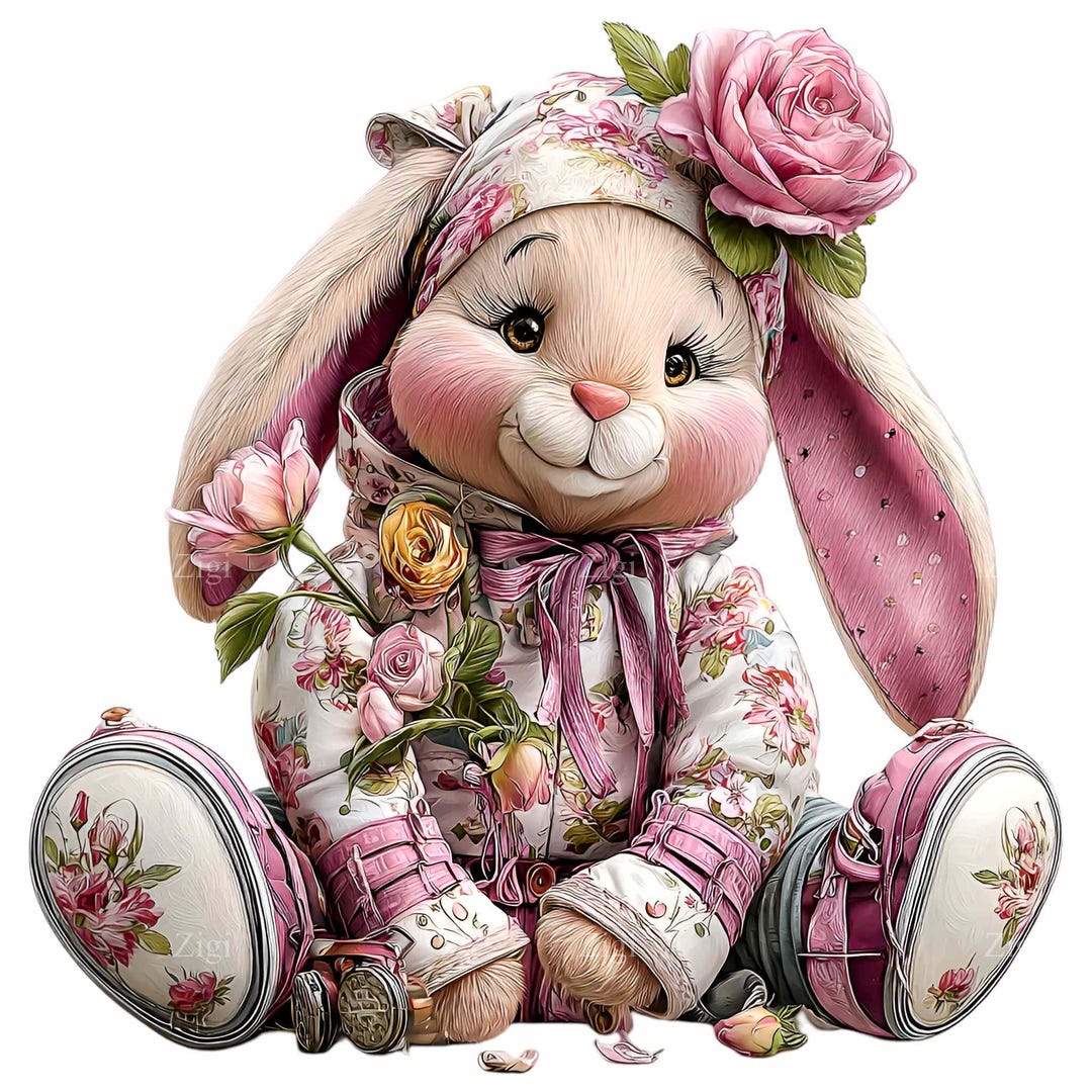 15 PNG Floral Bunny Clipart – Spring Rabbit in Flower Outfit, Nursery ...