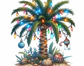15 PNG Tropical Christmas Palm Tree, Coastal Holiday Clipart