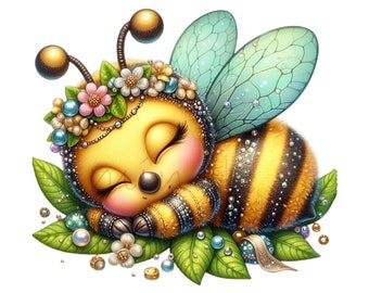 10 Sleeping Bee Png Floral Crown Insect Clipart