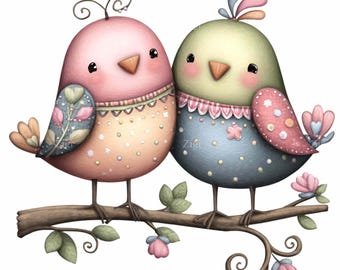 16 PNG Birds Clipart – Cute Pastel Birds PNG for Nursery Wall Art, Valentine’s Day Decor, Wedding Design, Spring Scrapbooking