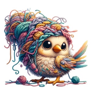 Knitting Clipart, Crochet Clipart, 12 PNG Funny Bird Clip Art, Junk Journal, Card Making, Needlework Teacher Shirt, Sublimation Printable