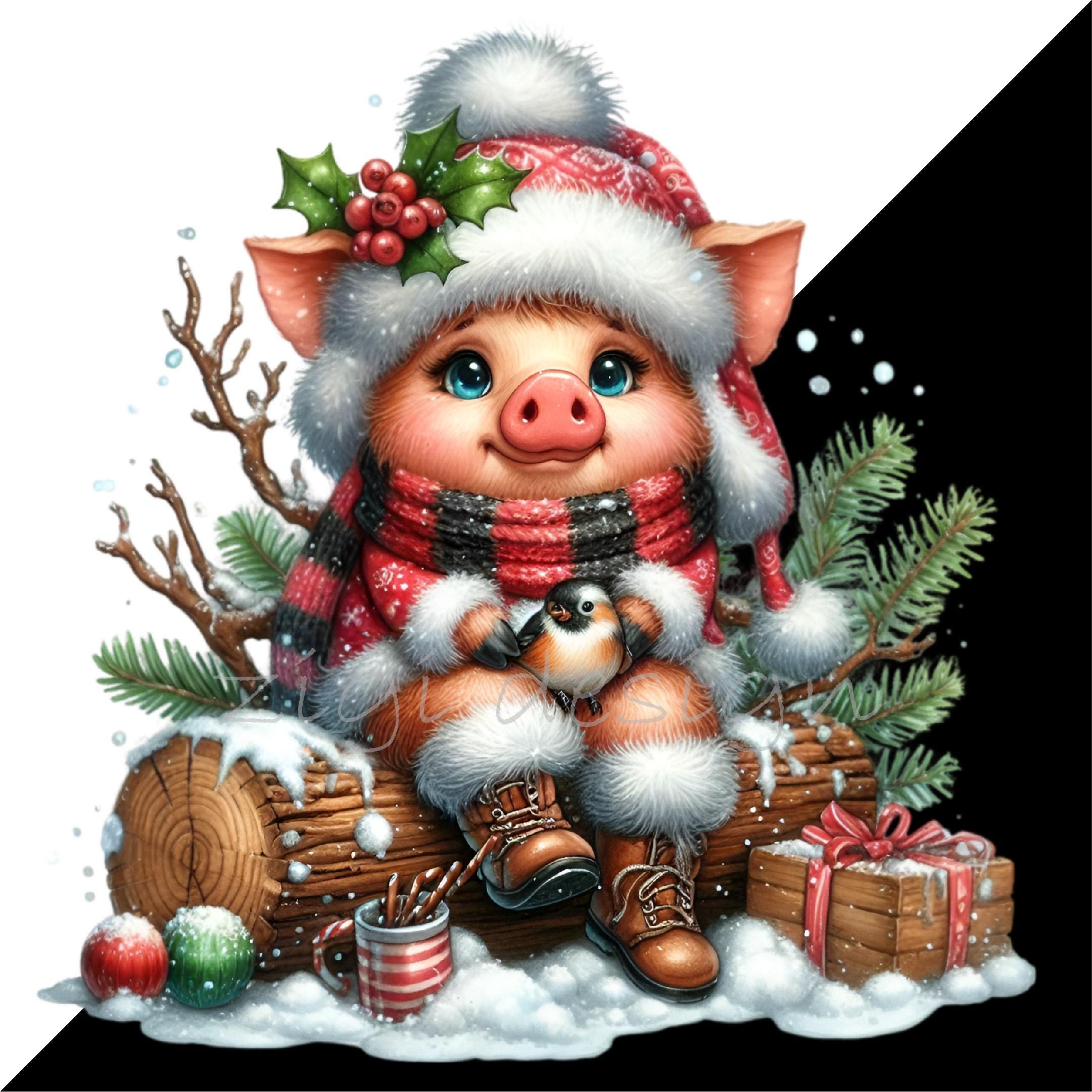 15 PNG Winter Piglet Clipart – Cute Pig in Hat & Scarf With Snow Scene ...
