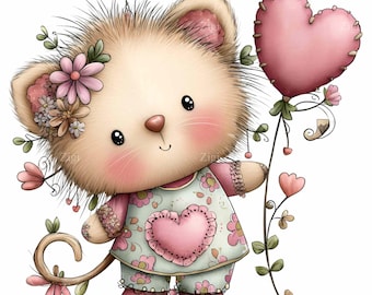 16 PNG Heart Balloon Cat Clipart – Cute Kitten PNG – Sweet Art for Cards, Stickers, Scrapbooking, Kids Crafts, Baby Shower & Nursery Decor