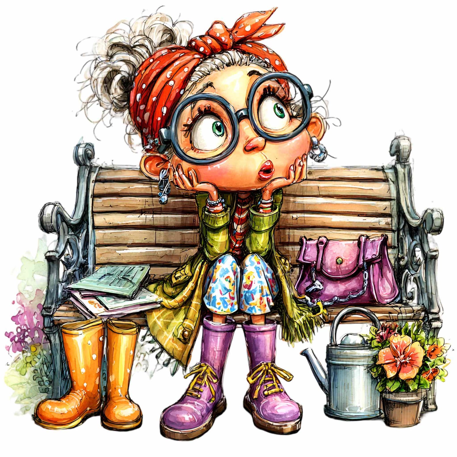 12 PNG Funny Grandma PNG Clipart – Cute Elderly Lady in Garden Outfit ...