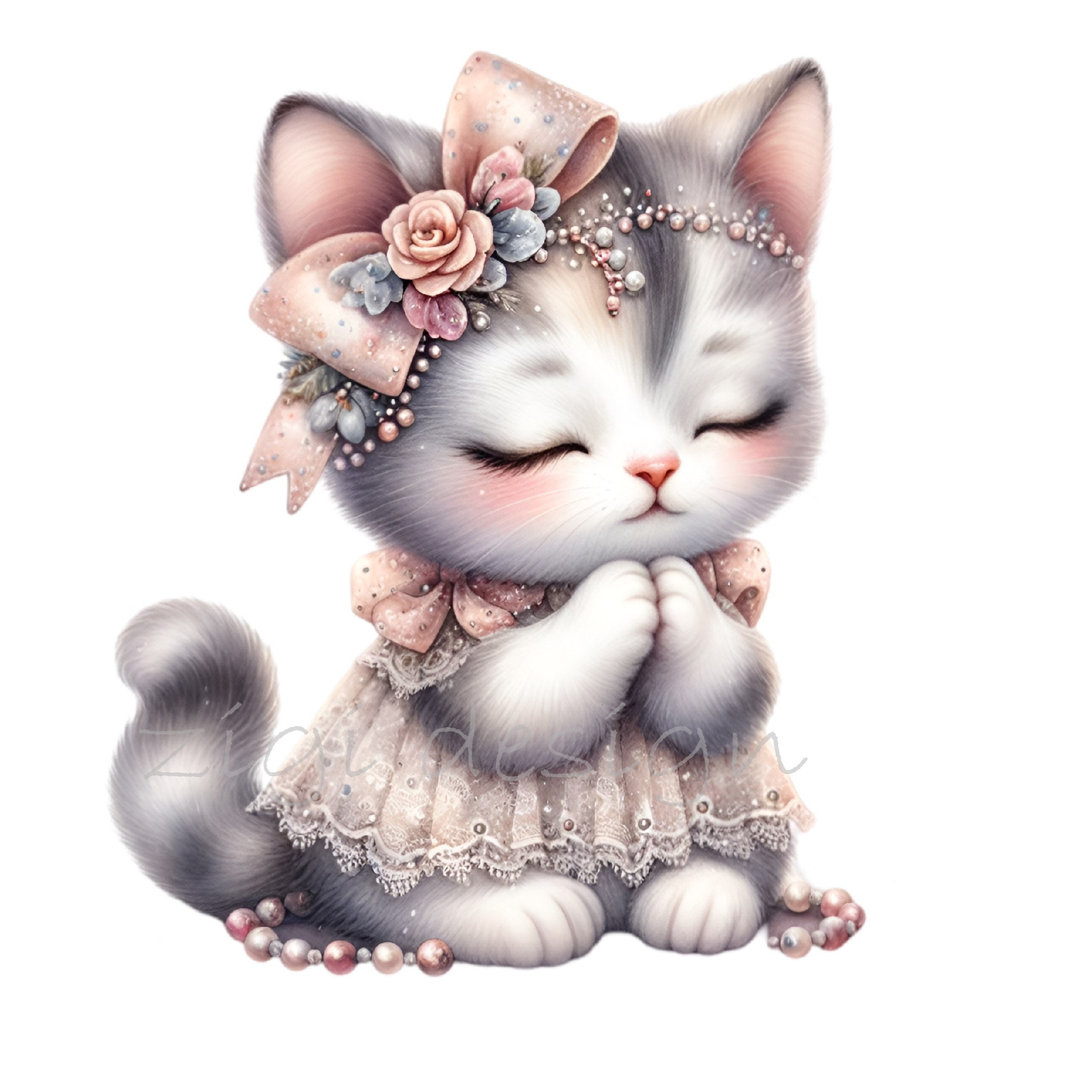 12 PNG Floral Kitten Clipart – Cute Cat PNG – Baby Animal Illustration ...