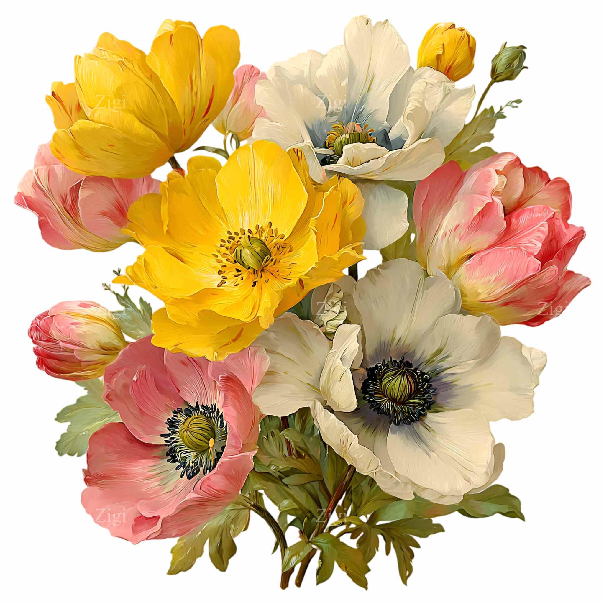 15 PNG Watercolor Flower Bouquet Clipart, Botanical Spring Floral ...