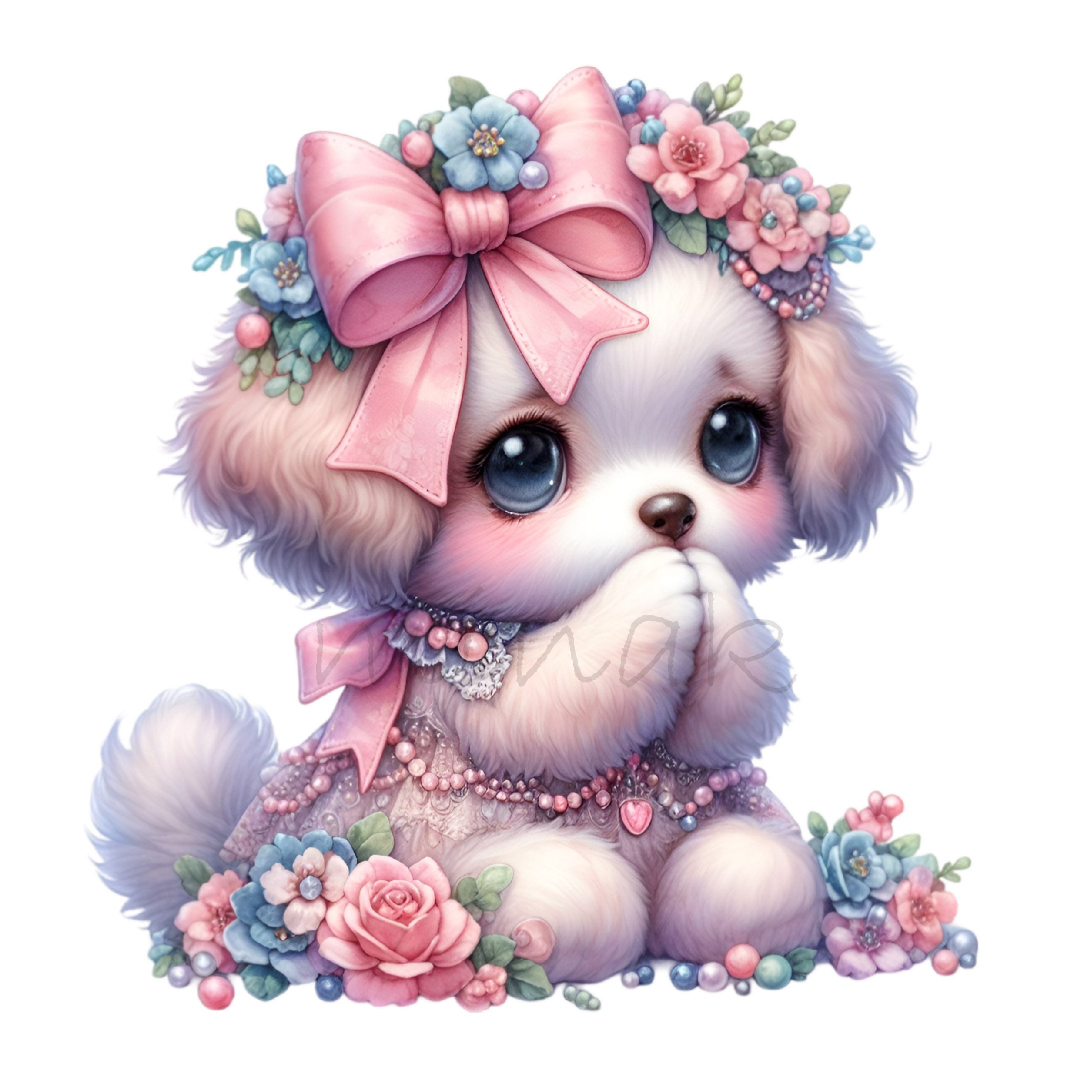15 PNG Funny Praying Puppy Floral Bow Clipart, Girly Dog Pink Flower - Etsy