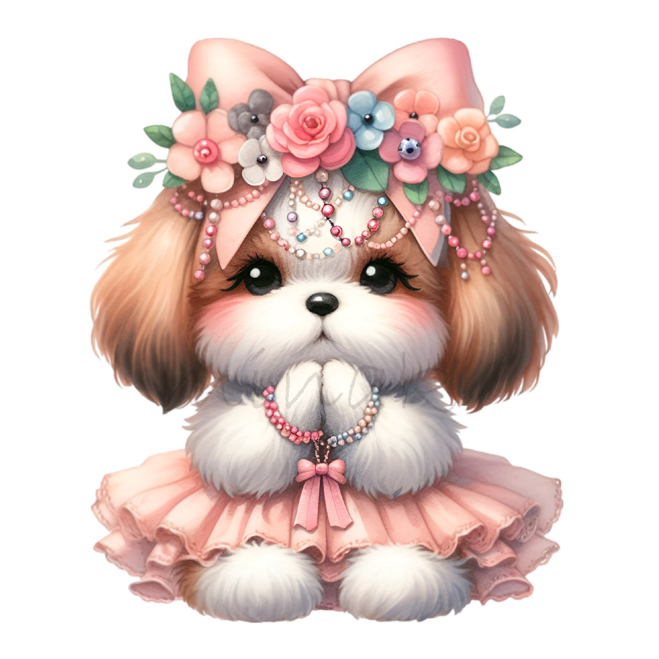 15 PNG Funny Praying Puppy Floral Bow Clipart, Girly Dog Pink Flower - Etsy