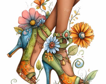17 PNG Floral High Heel Clipart, Decorative Women Shoes Illustration, Fashion Footwear for Sublimation