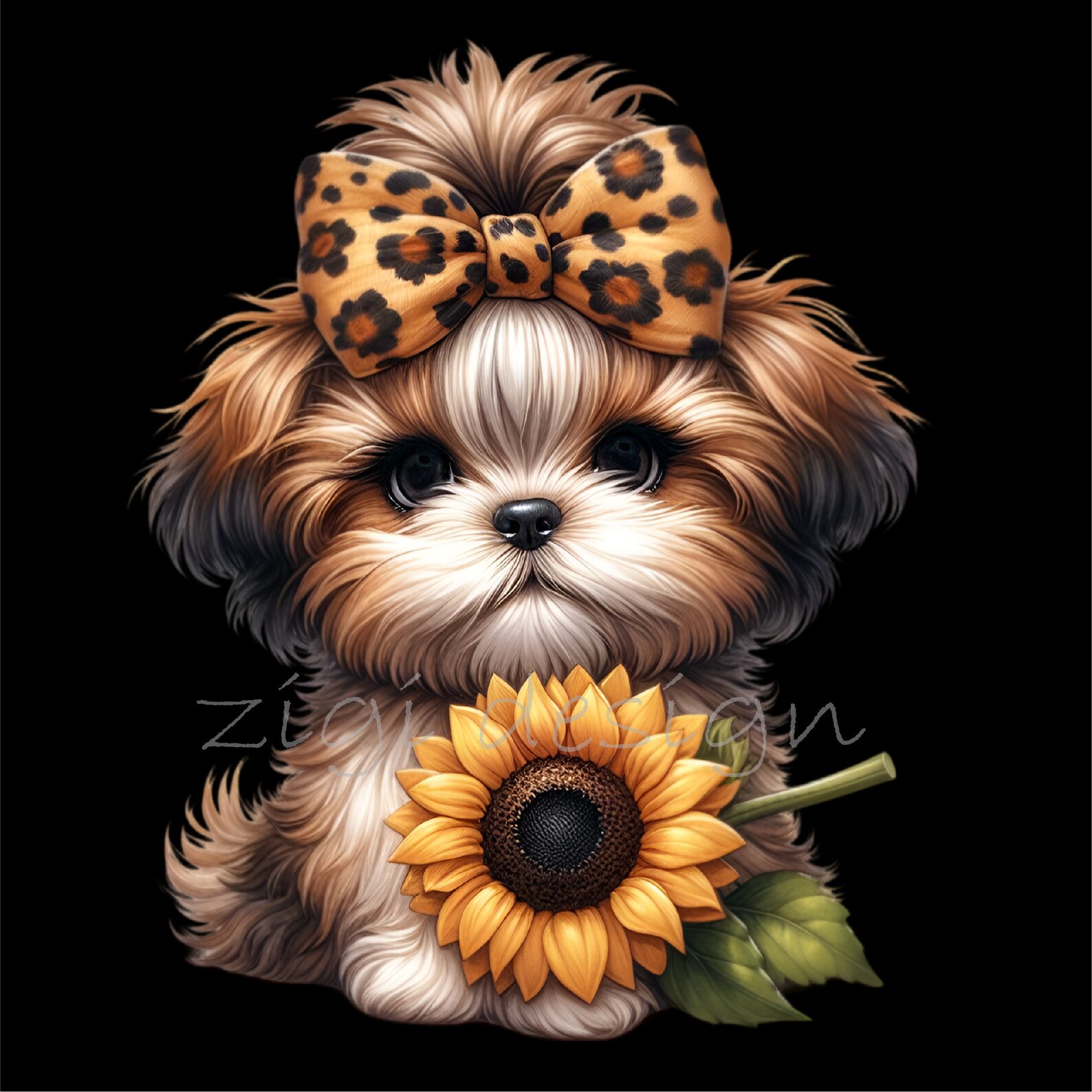 Shih Tzu Clip Art, Leopard Bow Clipart, 15 PNG Sunflower Animal Print ...
