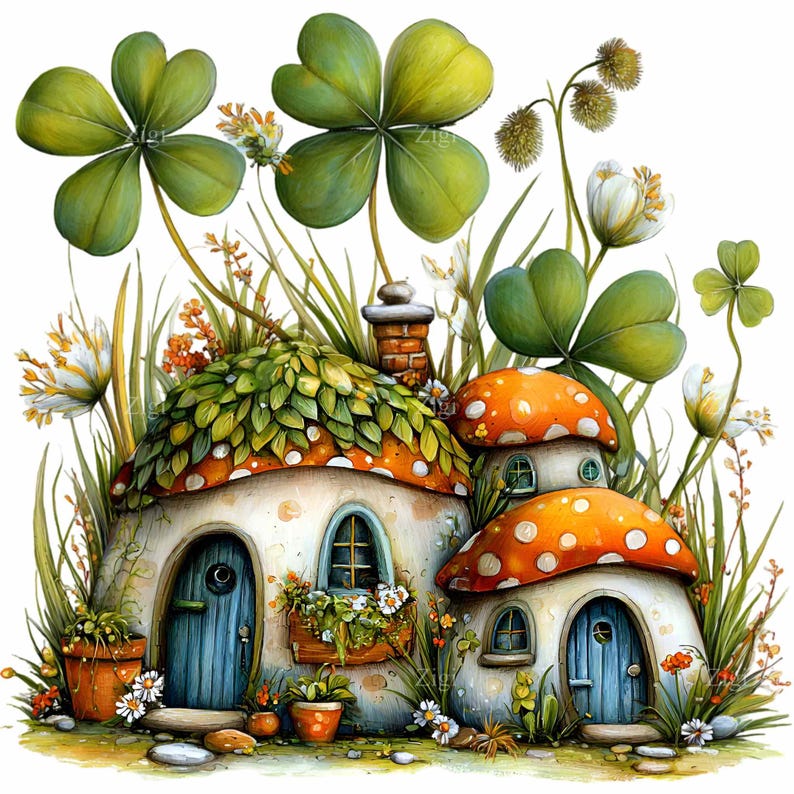 15 PNG Fairy House Clipart, Mushroom Cottage Illustration, Watercolor ...
