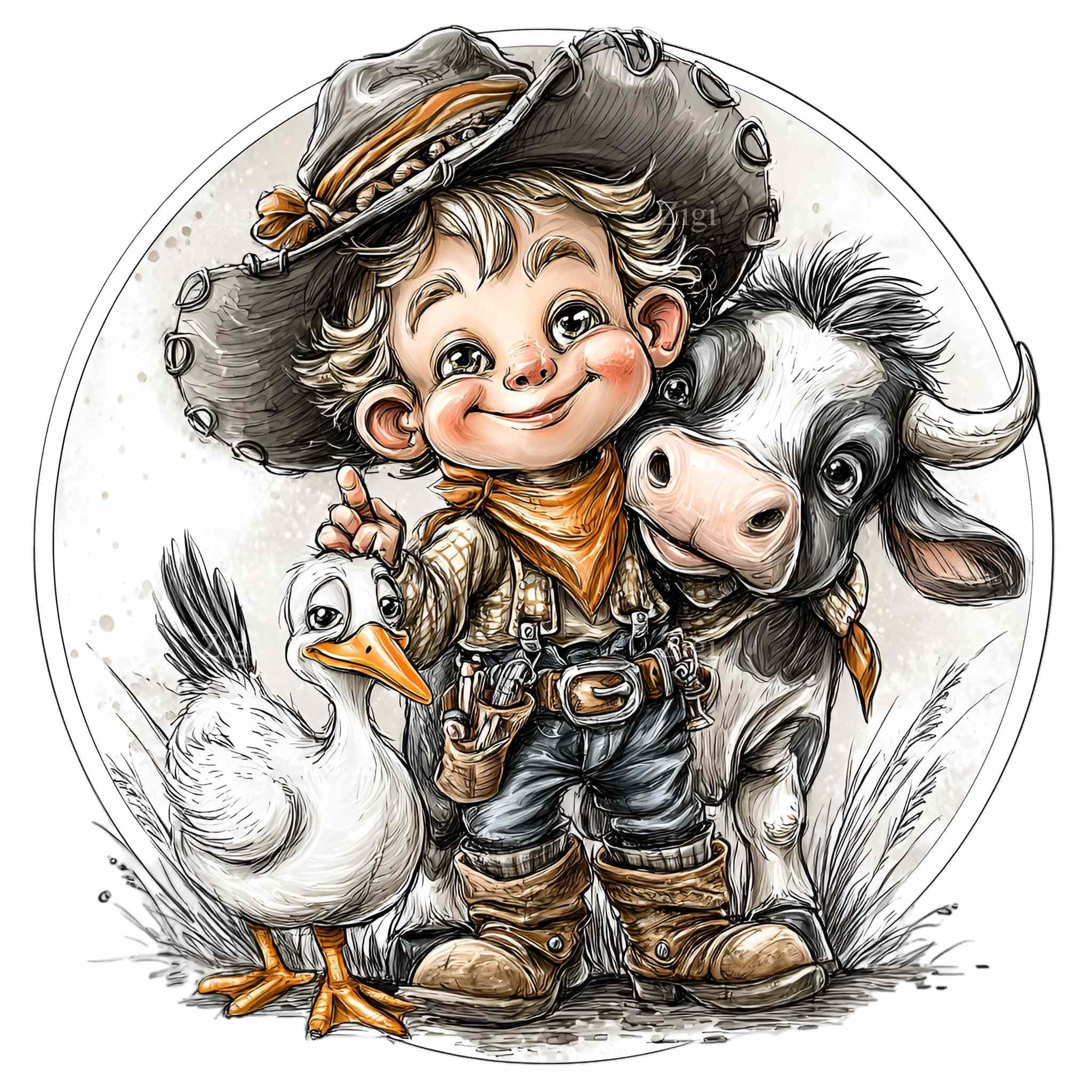 10 PNG Western Farm Clipart – Cowboy Boy Riding Cow PNG – Kids Nursery ...