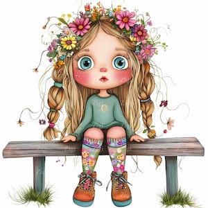 16 cliparts JPEG Floral Girl JPG, art numérique mignon, illustration printanière pour sublimation, scrapbooking et travaux manuels