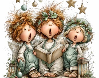 15 PNG Christmas Choir, Singing Angel Carolers Music Clipart