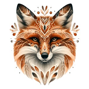 Clipart art folklorique, clipart renard 15 PNG, motif nordique scandinave, couleurs chaudes et neutres, art mural ethnique imprimable, fabrication de cartes, cadeau pour les amoureux