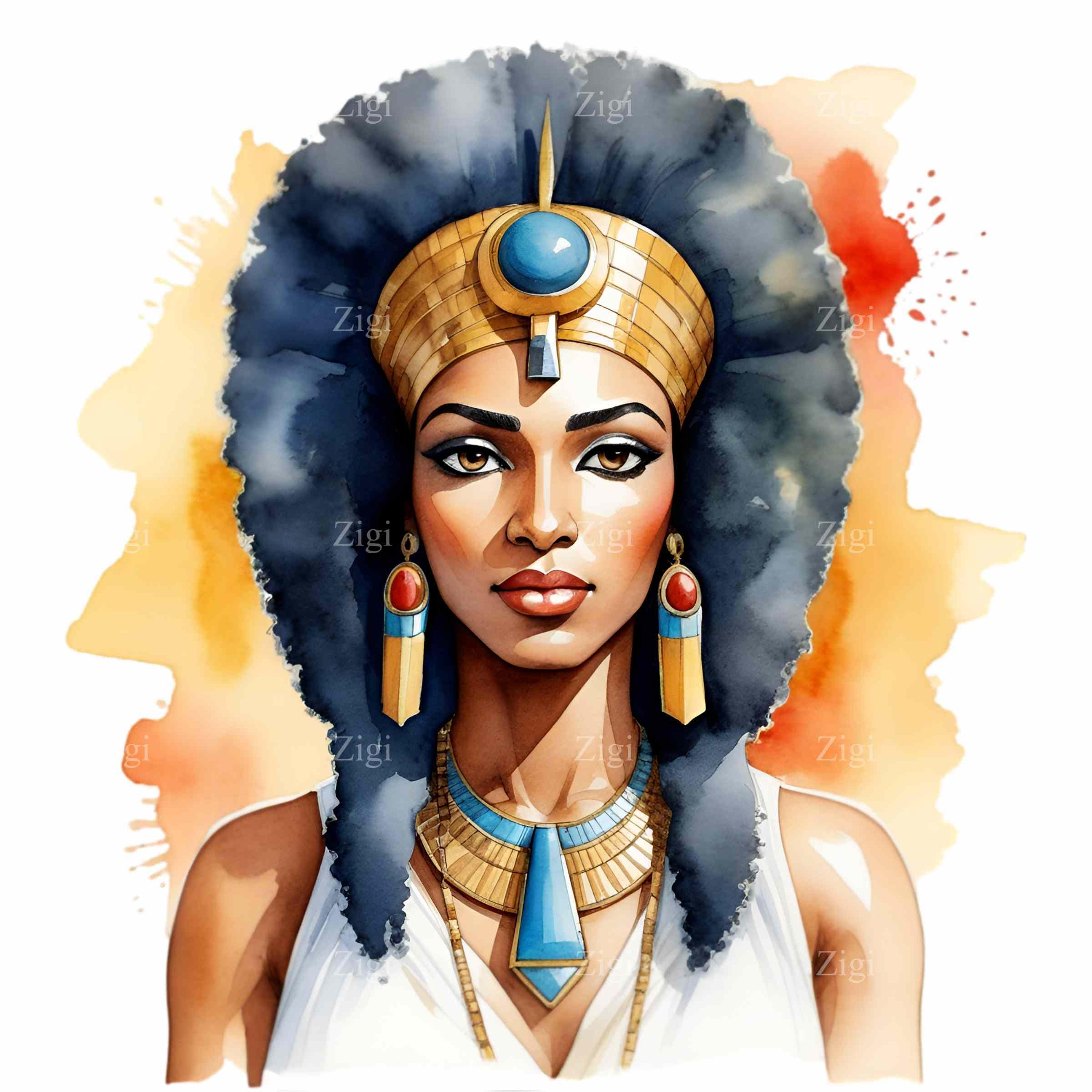 12 PNG古代エジプトの女王、クレオパトラの水彩画クリップアート