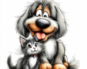 16 JPG Puppy and Kitten Clipart, Playful Pet Friends Nursery Dog Cat Character Art