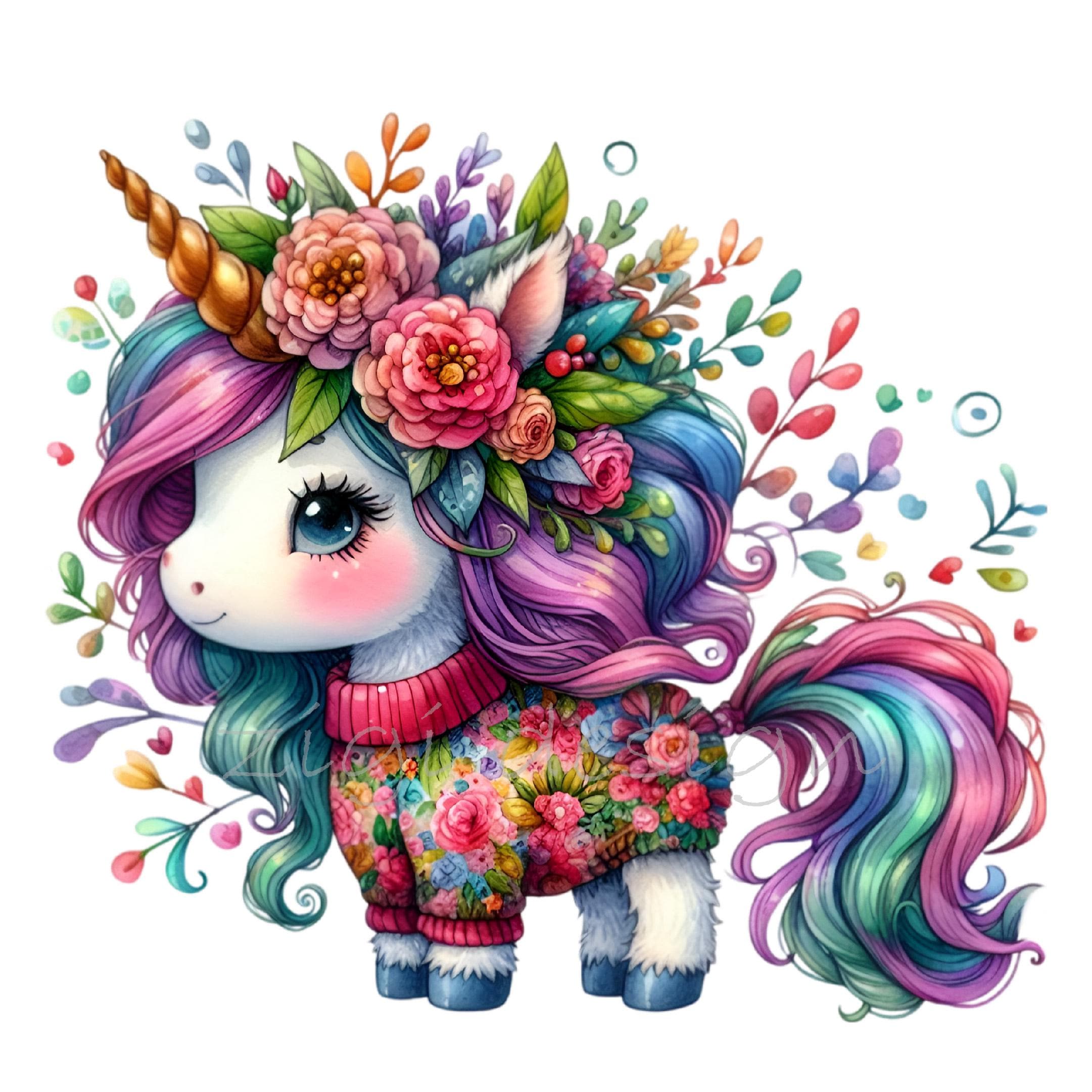 12 PNG Floral Unicorn Clipart, Rainbow Butterfly Magical Girl - Etsy