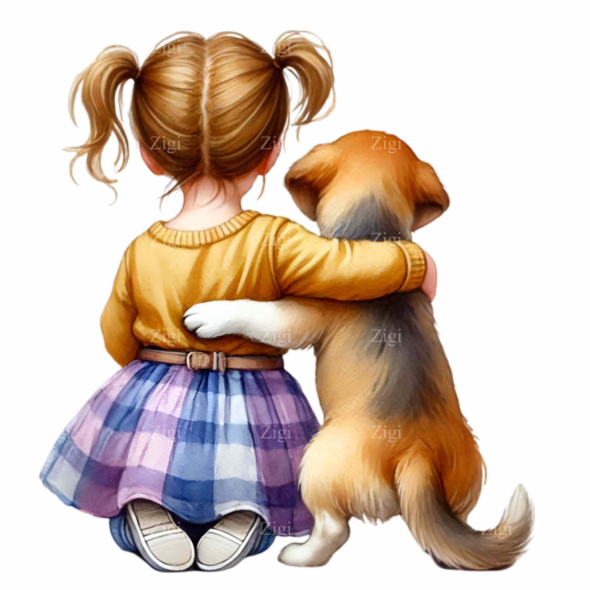 12 PNG Girl and Golden Retriever Hug – Friendship Art - Etsy