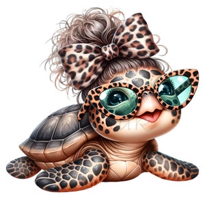 ClipArt di tartarughe marine, clipart fiocco di leopardo, 12 PNG pelliccia di ghepardo con stampa animalier per bambini, camicia per bambini della scuola dell'insegnante, bicchiere di sublimazione, pianificatore