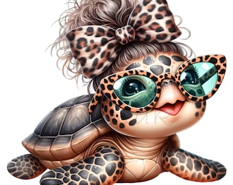Sea Turtle Clip Art, Leopard Bow Clipart, 12 PNG Baby Animal Print Cheetah Fur, Teacher Kids School Shirt, Sublimation Mug Tumbler, Planner