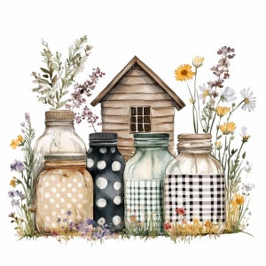 19 png boerderij Mason Jars png-clipart, rustieke landelijke keukendecor, pastel en bloemen digitale download