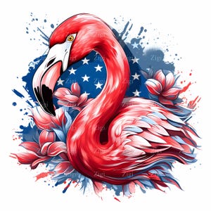 18 JPEG Patriottische flamingo clipart – Rood wit blauw JPG – 4 juli vogelkunst voor zomerambachten, T-shirts, sublimatie en feestdecor