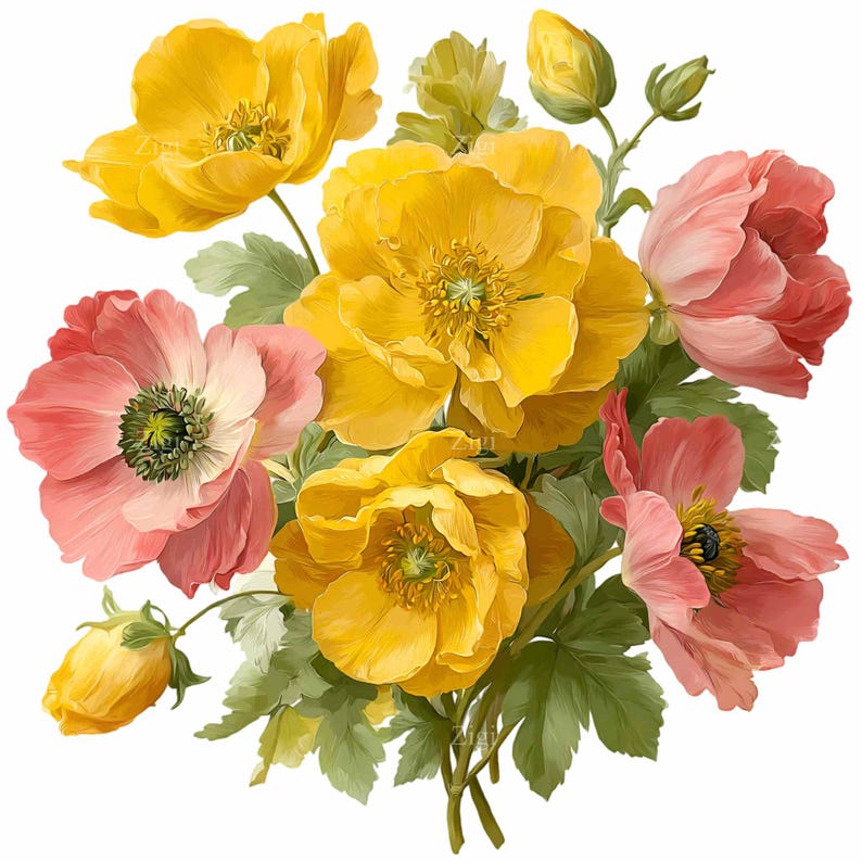 15 PNG Watercolor Flower Bouquet Clipart, Botanical Spring Floral ...