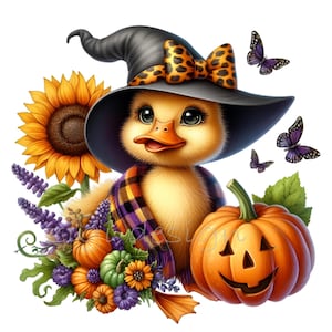 10 PNG Witch duck PNG – Halloween duck clipart – Fall pumpkin art for sublimation, shirt designs, stickers, craft projects