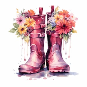 24 PNG spring rain boots – floral watercolor clipart – gardeners, crafters, diy wall art, printable flower design for handmade projects